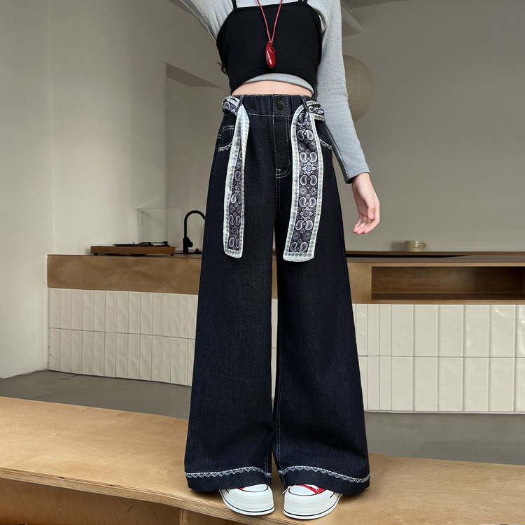 柠檬宝贝&净色牛仔阔腿裤 120cm 黑色
