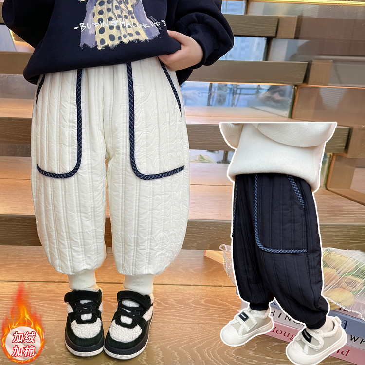 小豆町&D220竖条口袋包边棉裤