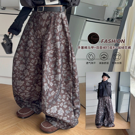 麦咖&Mk-TZ139加绒花裤子马甲绒打底衫