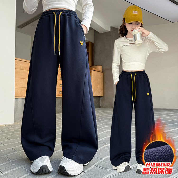 笑笑鼠&619加绒加厚抽绳爱心刺绣针织休闲裤 120cm 藏青色单裤