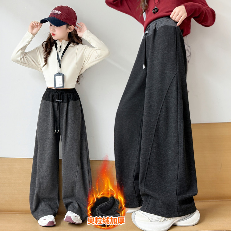 笑笑鼠&718款仿羊绒毛呢弯刀裤 120cm 深灰色一体绒