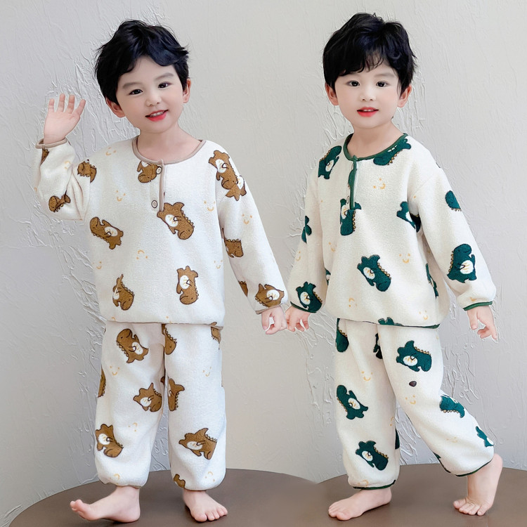 小核桃&B026满印恐龙珊瑚绒睡衣套装
