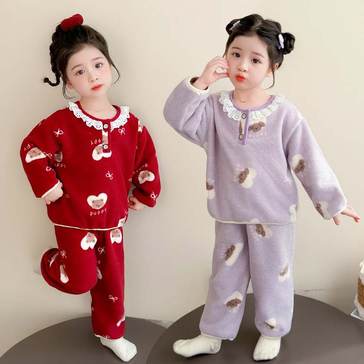 小核桃&B031花边领米粒绒睡衣套装