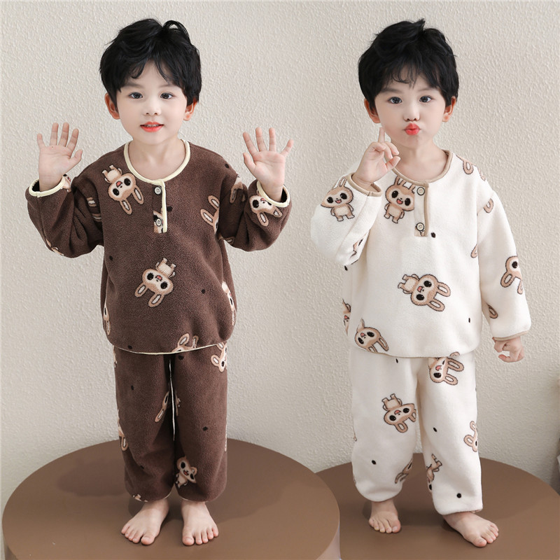 小核桃&B025米粒绒男童印花睡衣套装