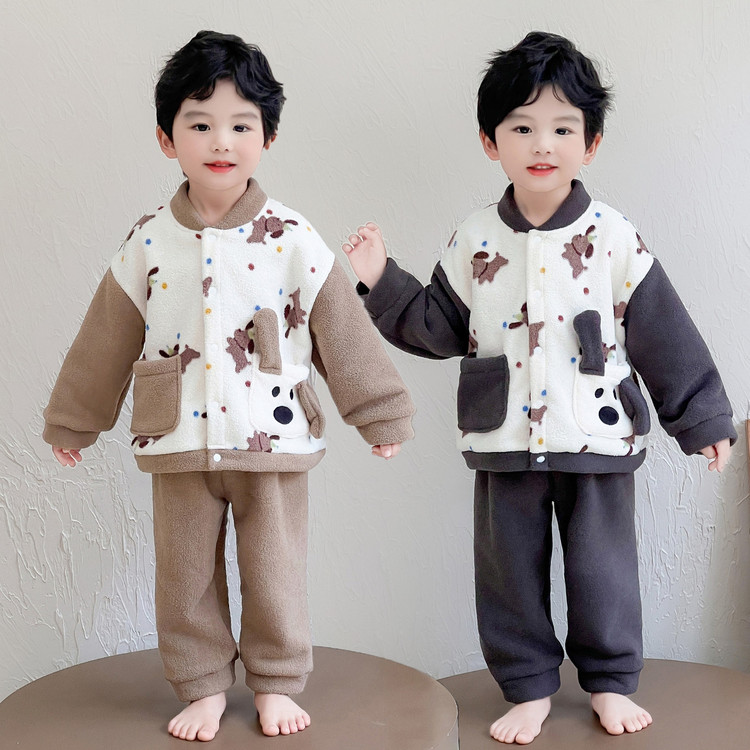 小核桃&L2553珊瑚绒小狗口袋套装