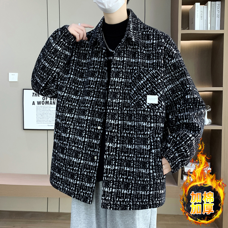 817新款男士夹克外套高档短款大衣青少年-加棉 XL 黑色