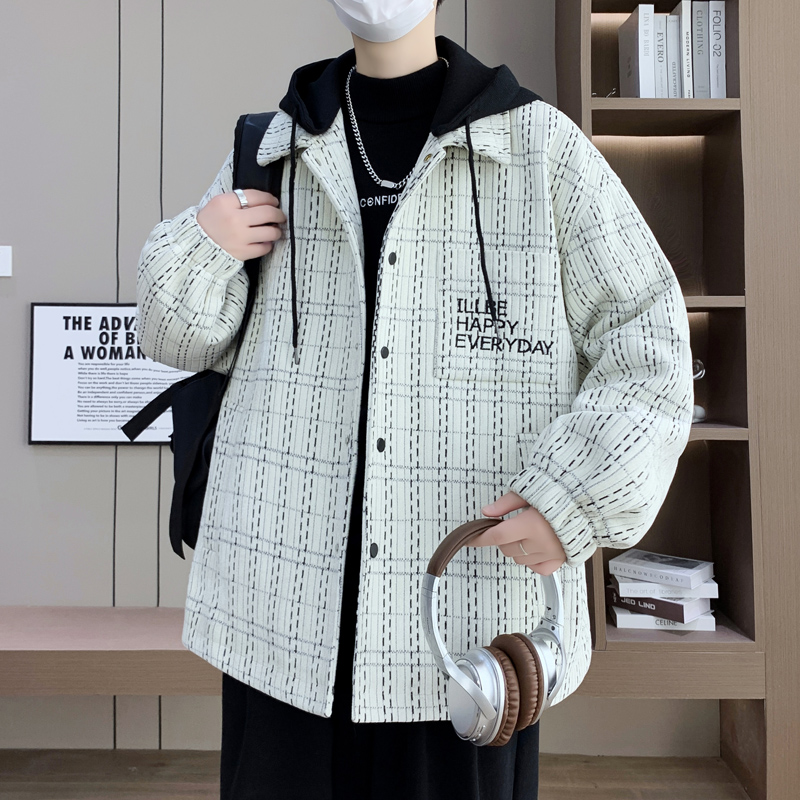 天金工厂店P110控价158秋冬新款男士毛呢外套高档短款大衣青少年 L90-120斤 米白色