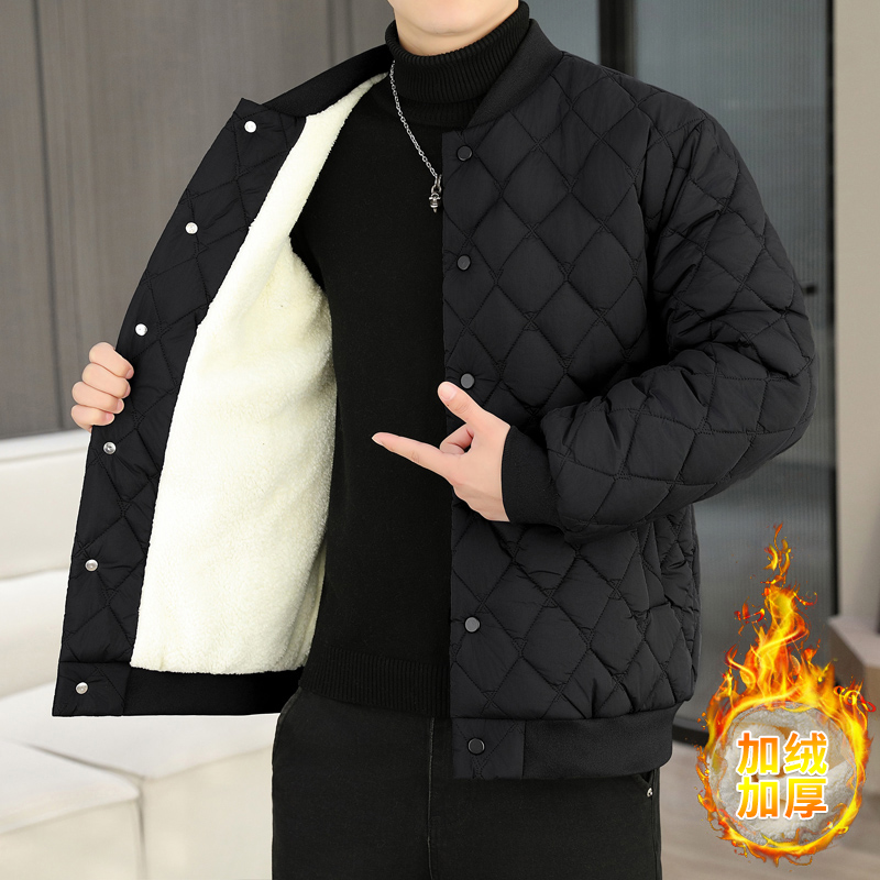 天金家P65高中学生冬季加绒棉衣加厚外套校服神器青少年菱形棉服 M80-100斤 黑色
