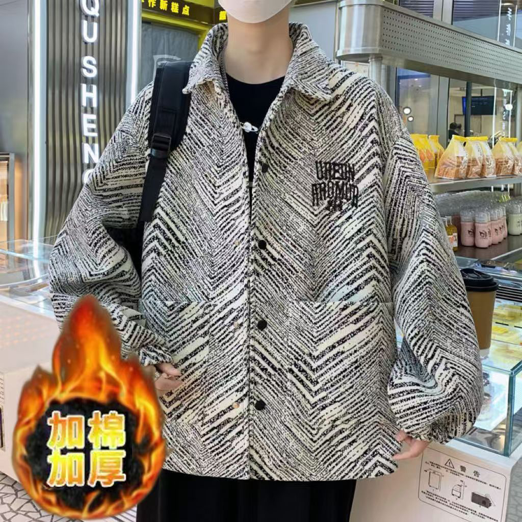 天金工厂店P110秋冬新款男士毛呢外套加棉加厚青少年夹克 L 米白色