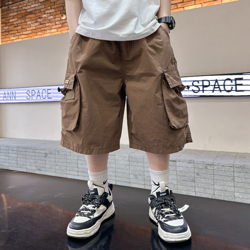 夏季新款休闲舒适时尚儿童贴标纯色工装短裤-ZFXK2796 120 咖色