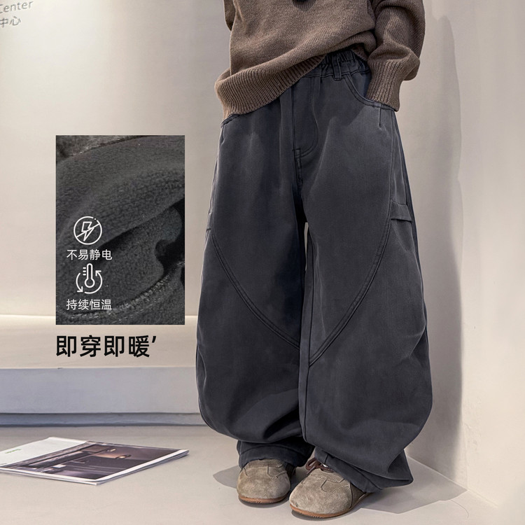 金多多&LBDK8990裤腿拼接折叠加绒牛仔裤