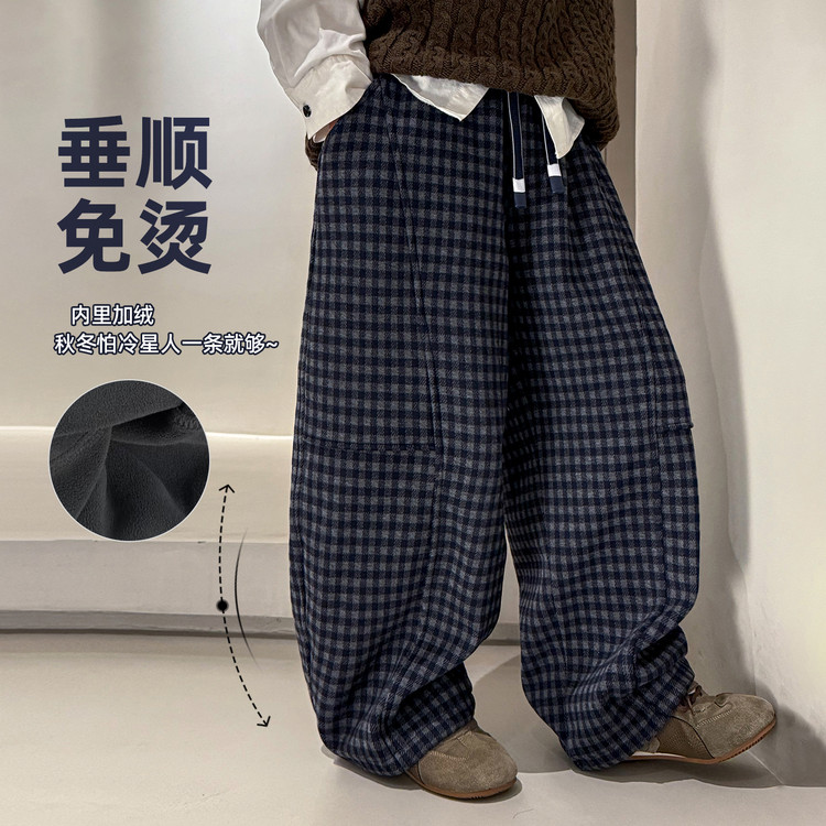金多多&LBDK8979格子细带加绒休闲裤