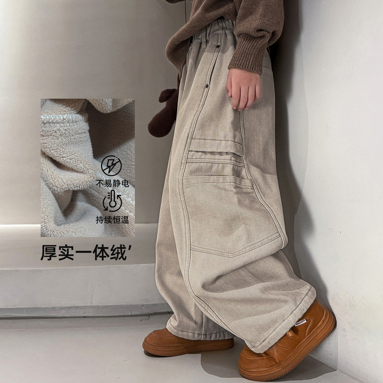 金多多&LBDK8968侧面口袋包边加绒牛仔裤