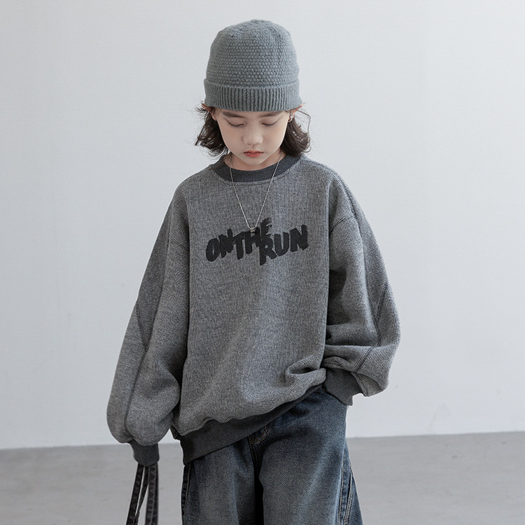 金多多&LBDW8927条纹纹理字母加绒卫衣 120cm 深灰色