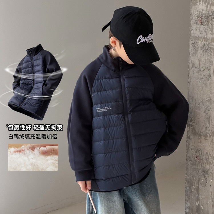 金多多&LBDW8987字母拼接踩线轻薄羽绒服 130cm 藏青色