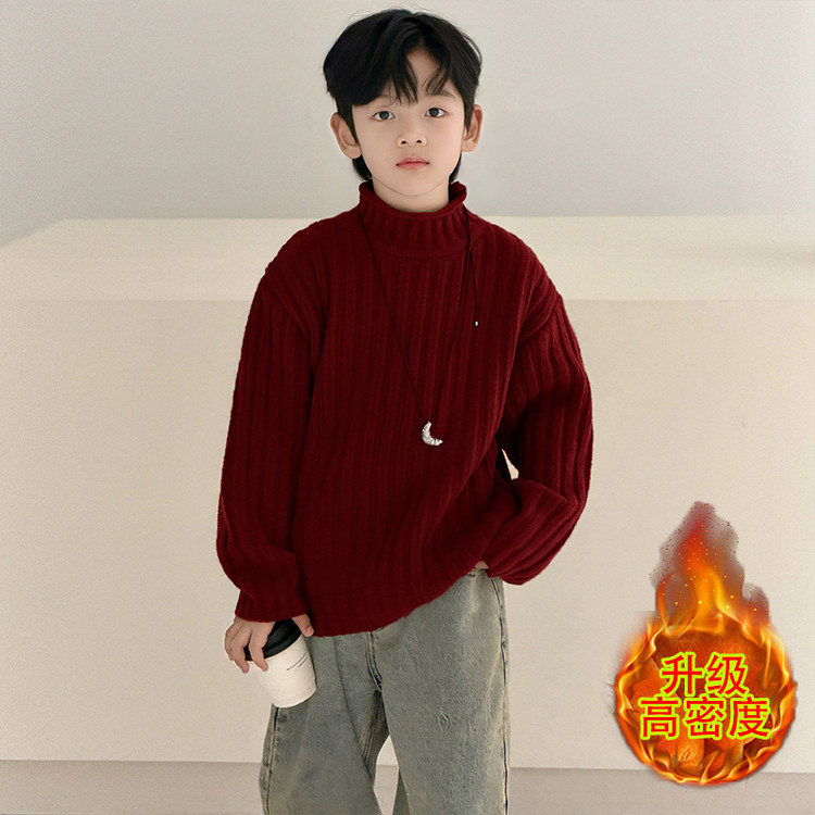 金多多&WSNDM3669竖条半高领咖毛衣 120cm 咖色