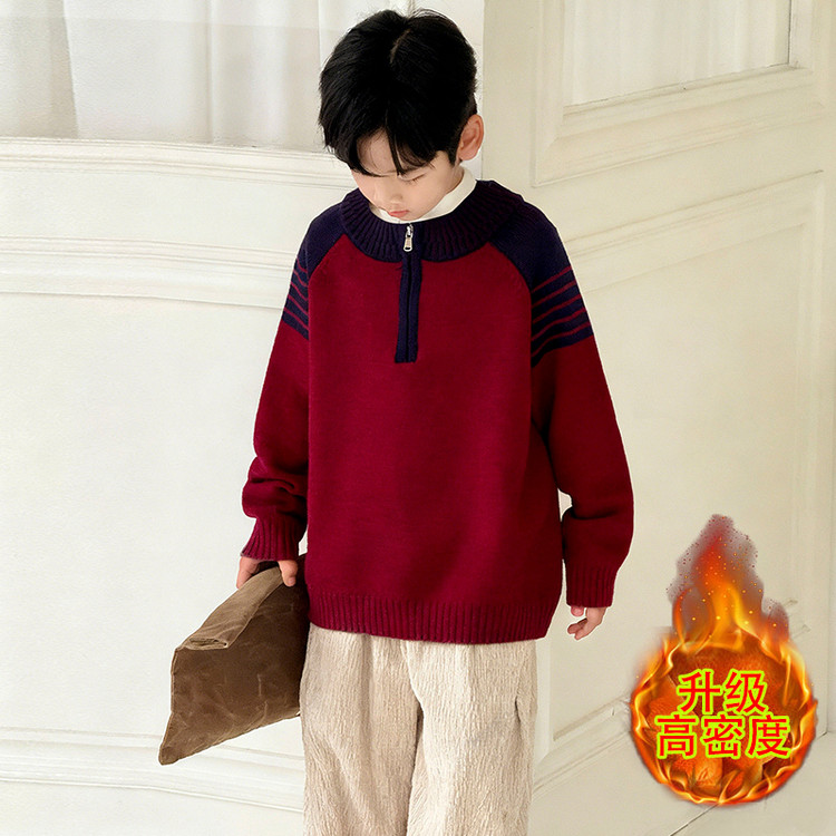 金多多&WSNDM3655袖臂拼色条纹毛衣 120cm 红色