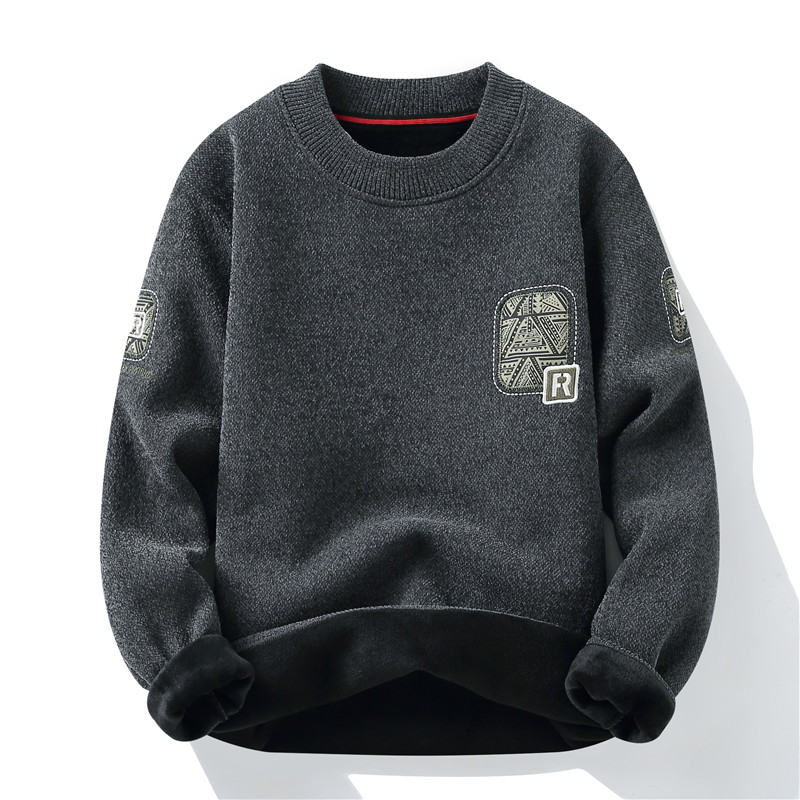 秋冬新款天鹅绒加绒毛衣时尚男神款 A19 M 深灰色