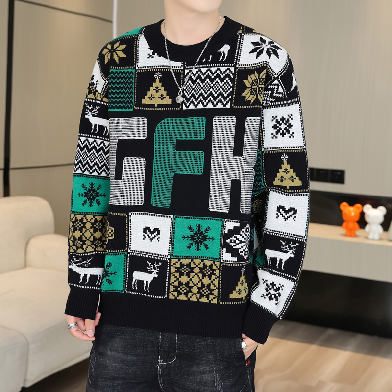 青少年宽松阔版巴卡绒抗起球毛衣模特图2630 M 黑色