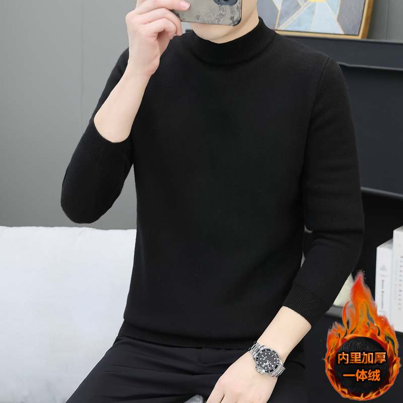 【非复合一体绒加绒毛衣】10色半高领一体绒加绒加厚【净色】阿杰图8201 M 黑色