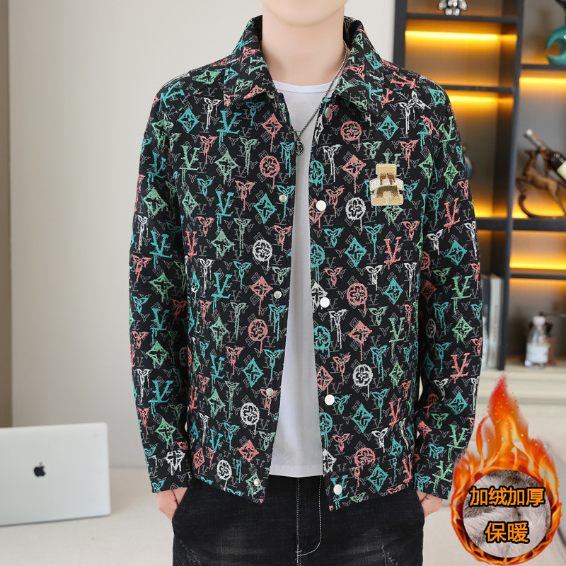 春秋新款加绒加厚舒适保暖休闲时尚V字贴标款夹克阿杰图-76003-1 M 黑色