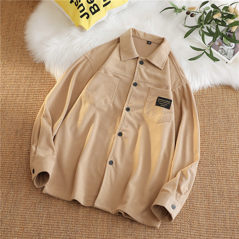 平铺图-C2245款新款时尚灯芯绒双袋爆款阔版衬衫外套 M 卡其