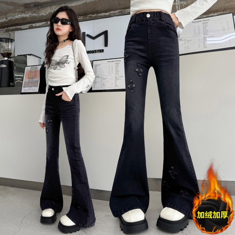 欣佳琦&X3016加绒牛仔喇叭裤