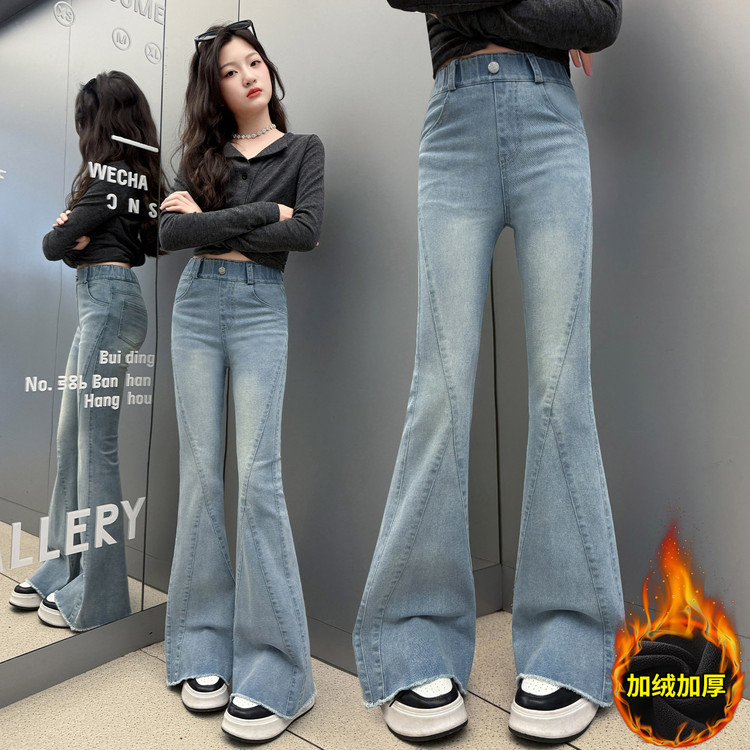 欣佳琦&X3018加绒牛仔喇叭裤