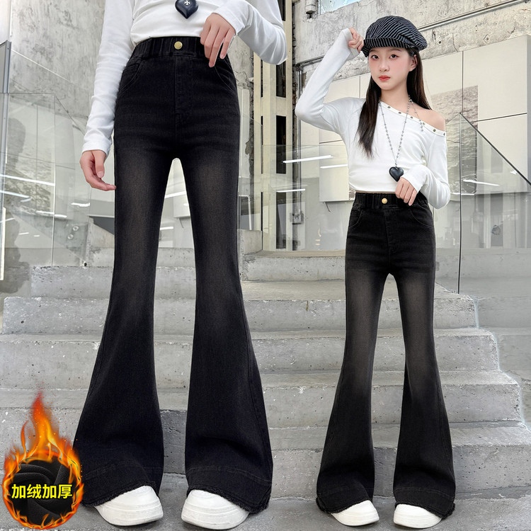 欣佳琦&X3076加绒牛仔喇叭裤