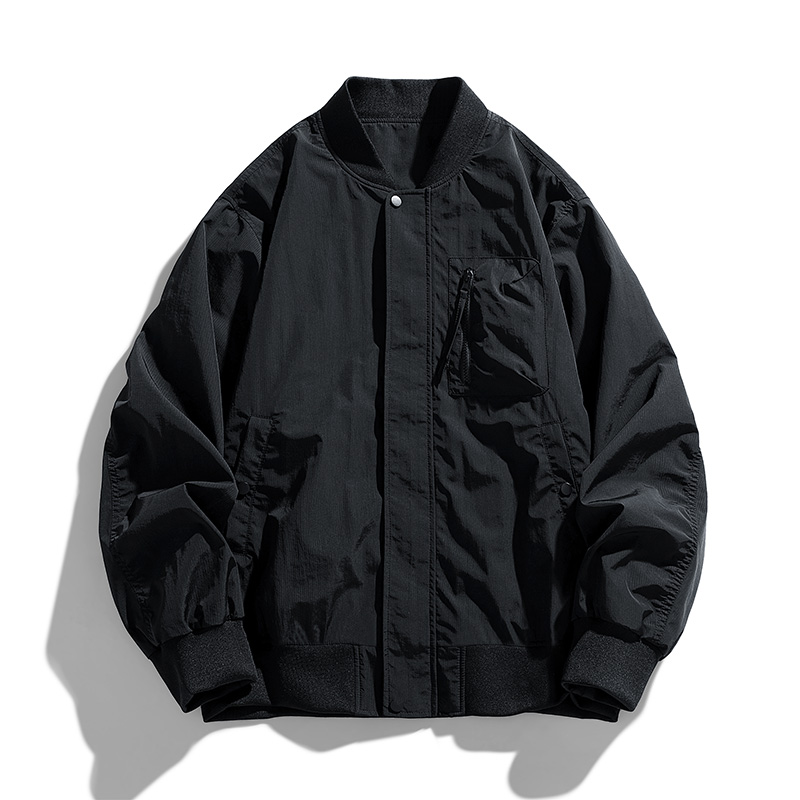 棒球服外套男秋季美式复古高级感男装宽松飞行员夹克货号G2359 3XL 黑色