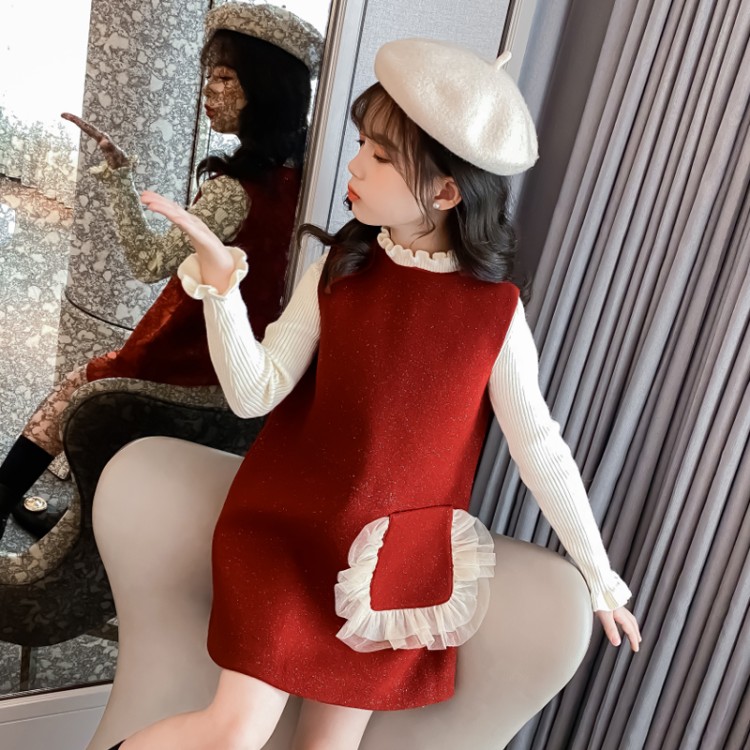 悦贝兔&洒银毛呢背心裙毛衣两件套