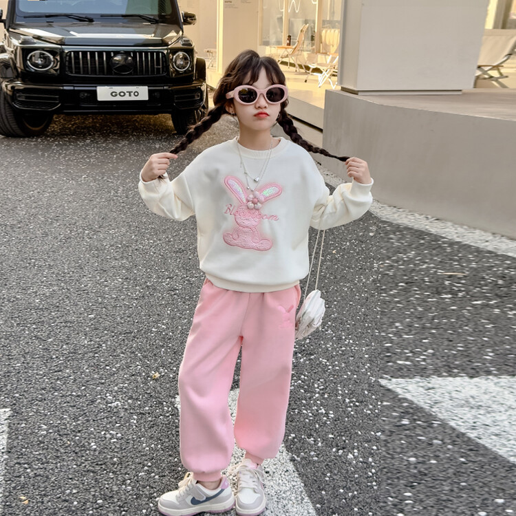 悦贝兔&9012刺绣卡通小兔卫衣套装