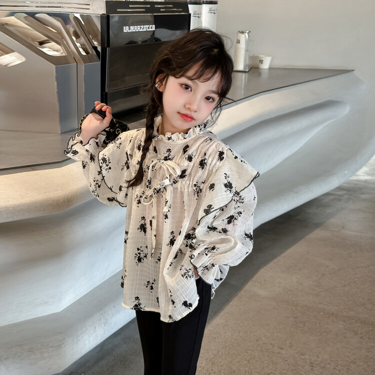 悦贝兔&9011女童碎花衬衫喇叭裤套装