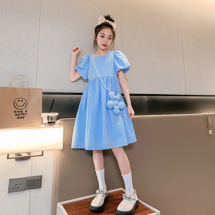 悦贝兔&YBT622蓝色花朵连衣裙