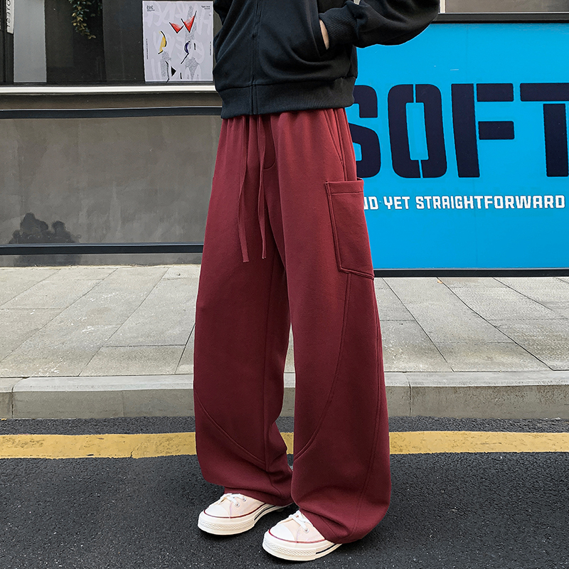 秋季380g重磅华棉美式弯刀裤男宽松大口袋休闲裤K24031-特P41控75 M 安哥拉红