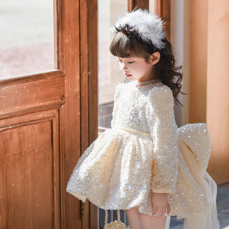 力赞娅公主裙&爆闪礼服裙米色酒红色 100cm 白色发饰