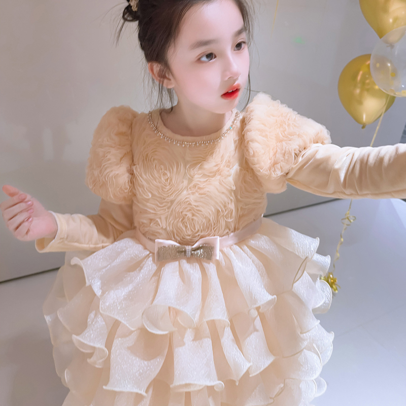 力赞娅公主裙&玫瑰花丝绒小礼服 100cm 米色加绒