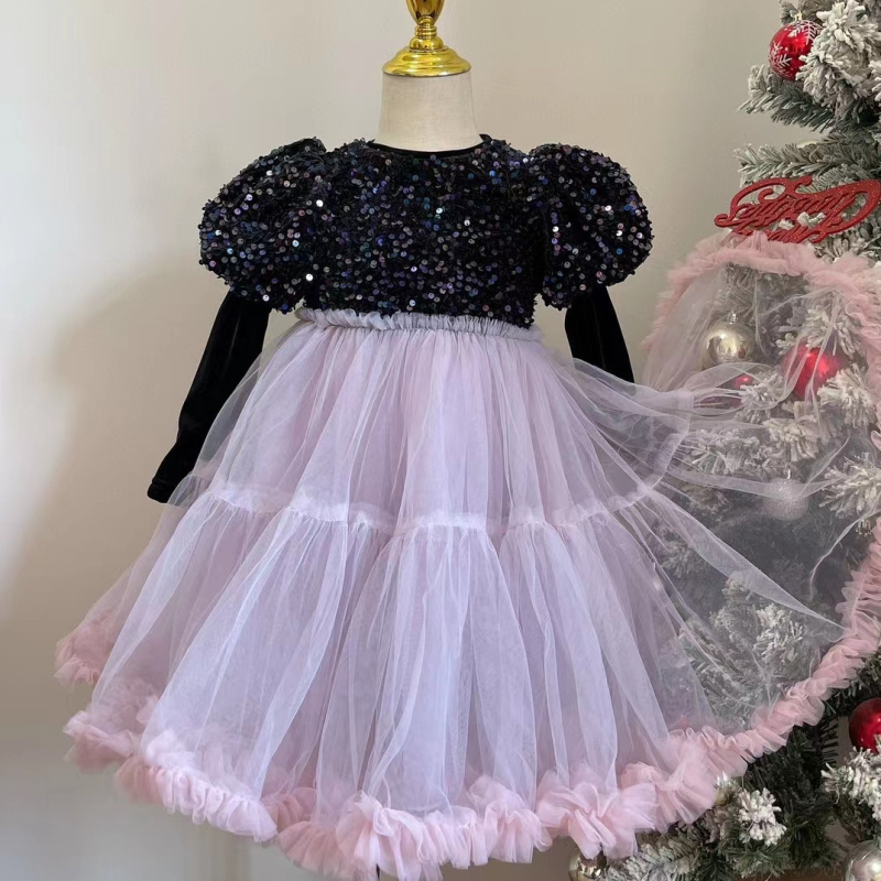 202220款女童秋冬新款亮片公主网纱大摆tutu裙可爱洋气潮流时尚