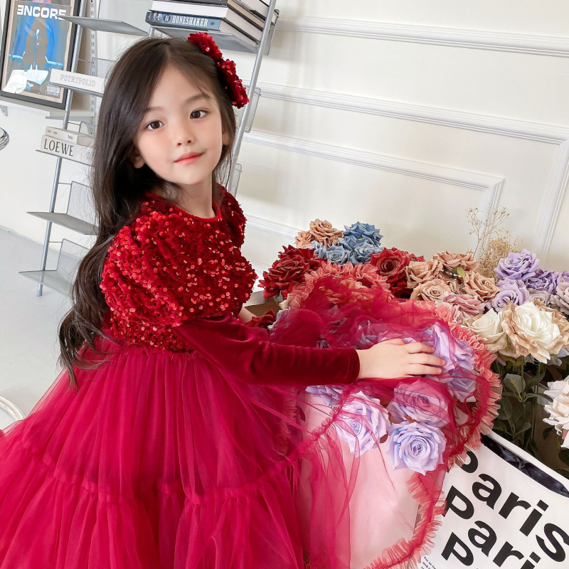 202220款女童秋冬新款亮片公主网纱大摆tutu裙可爱洋气潮流时尚