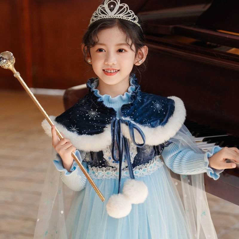 2308款冰雪奇缘毛衣裙加斗篷时尚可爱洋气