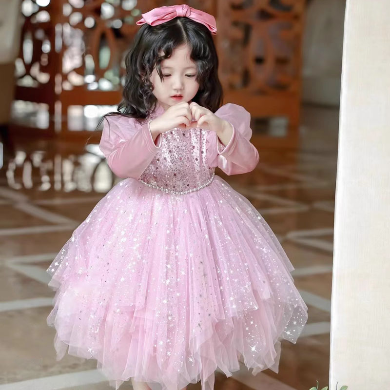 爱莎公主亮片裙女童冰雪奇缘艾莎秋装裙子潮流时尚可爱洋气