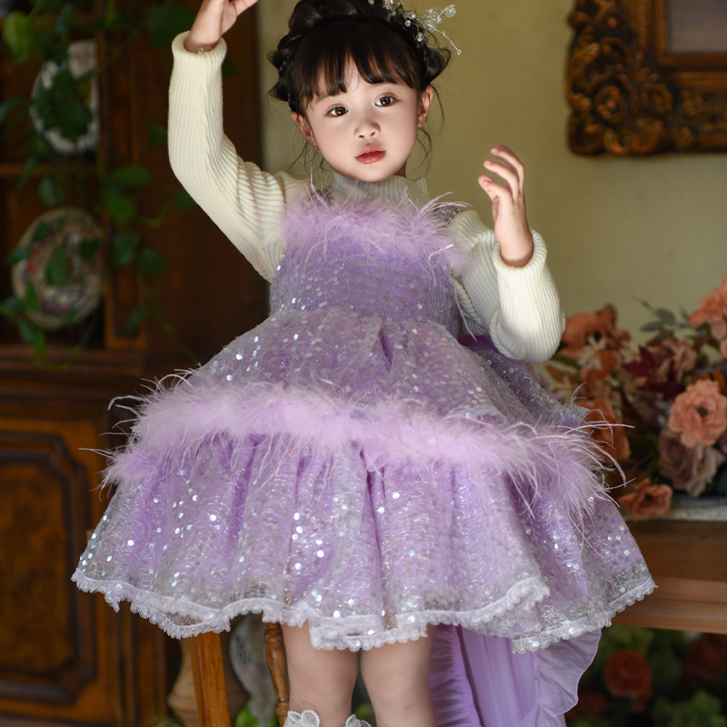 力赞娅公主裙&紫色鸵鸟毛礼服裙