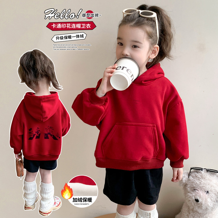 乐小小&5566红色连帽复合卫衣