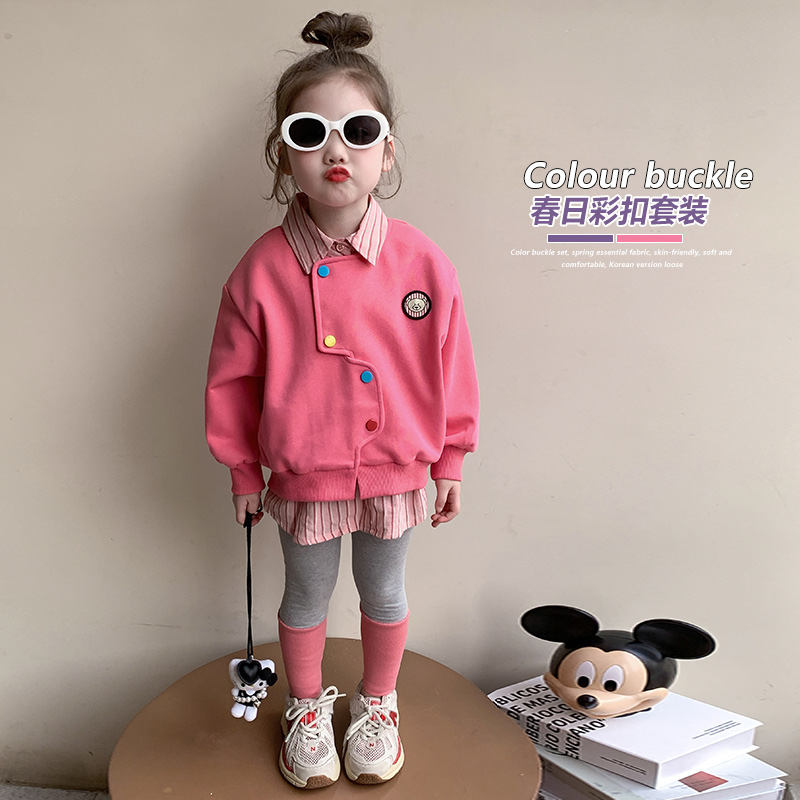 小鹿家&彩色扣子假两件套装