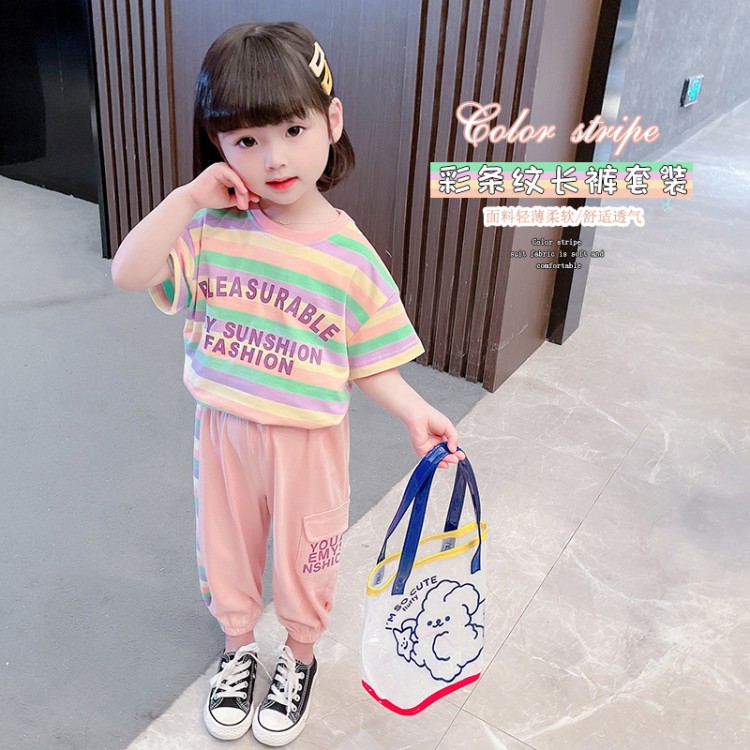 小鹿家&彩条纹套长裤款 80 粉色裤子