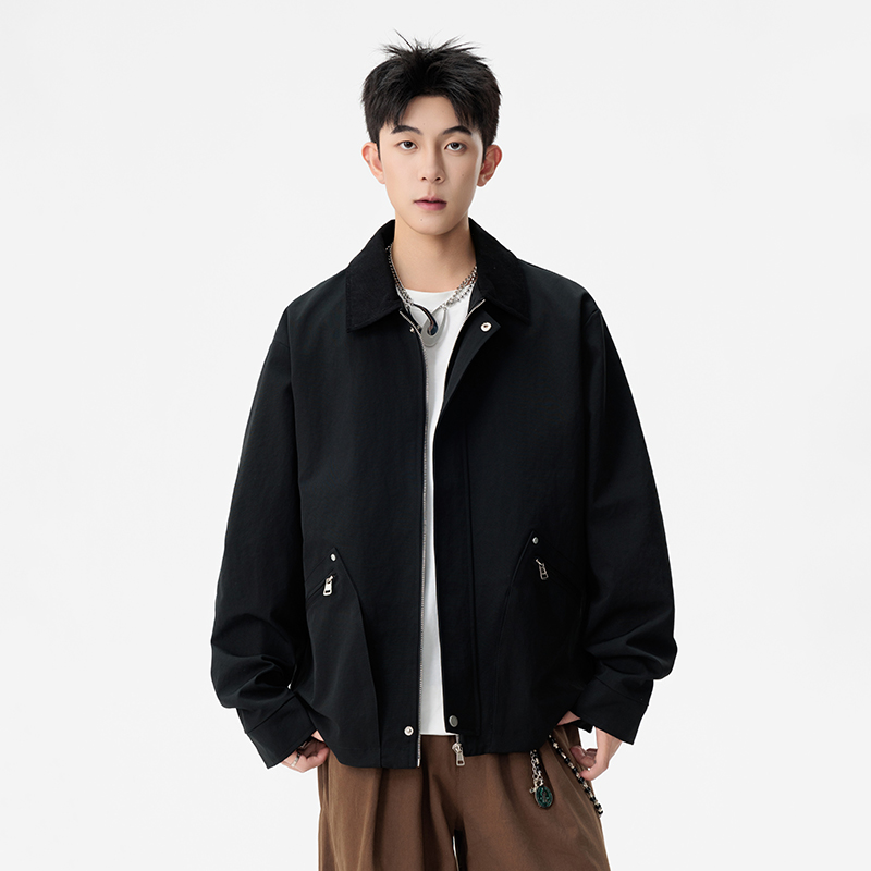 JS12569时尚外套男春秋款男款外衣翻领夹克男 M 黑色