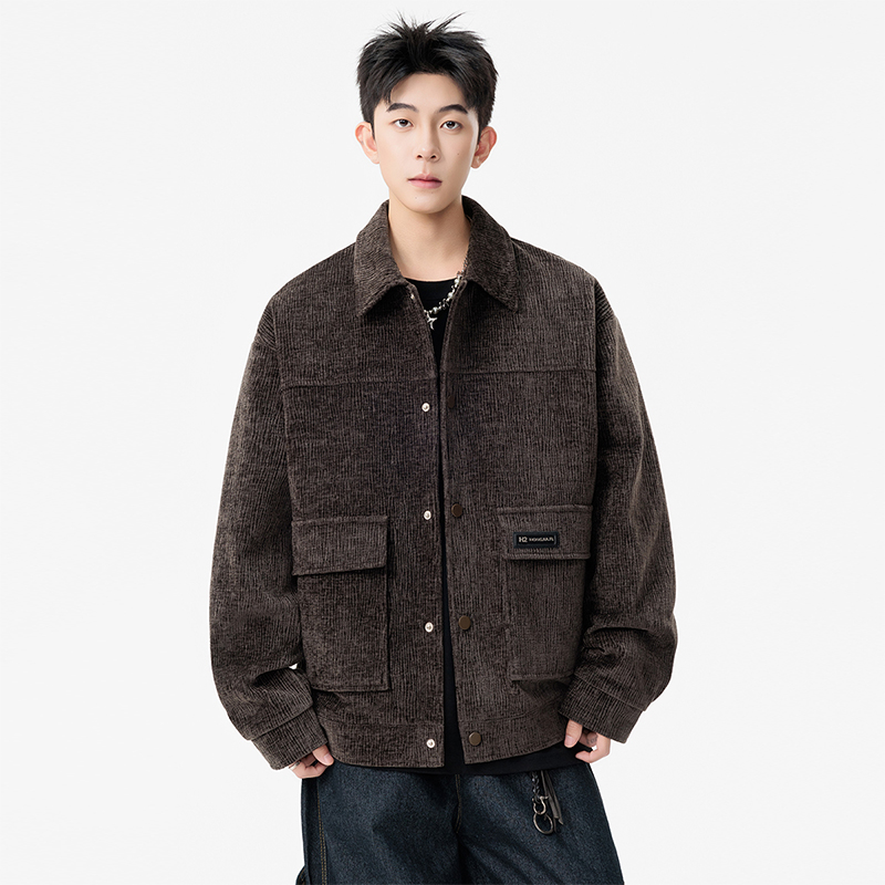 JS12576时尚外套男秋冬款男款外衣翻领夹克男 M 摩卡棕