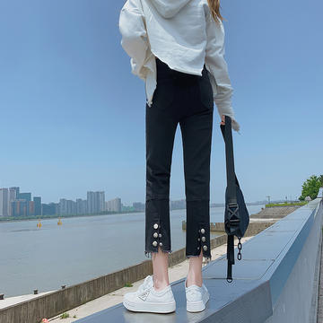 ZD3189毛边直筒牛仔裤