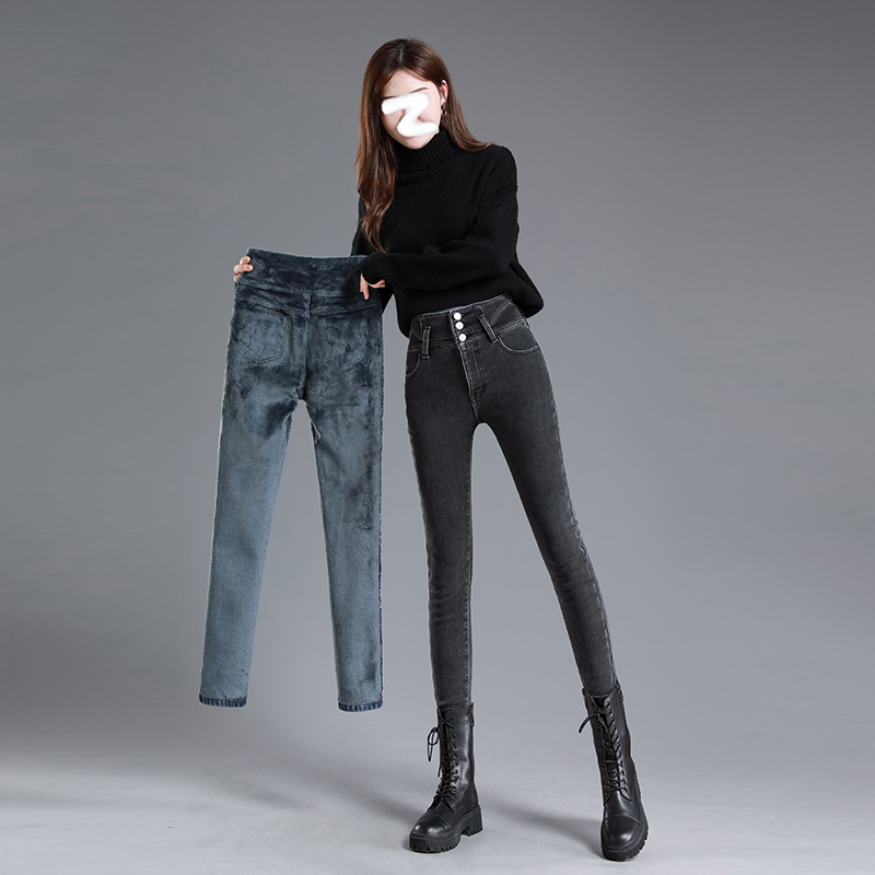 MSLJR5226高腰牛仔裤女秋冬季新款显瘦烟灰色修身紧身爆款小脚铅笔裤