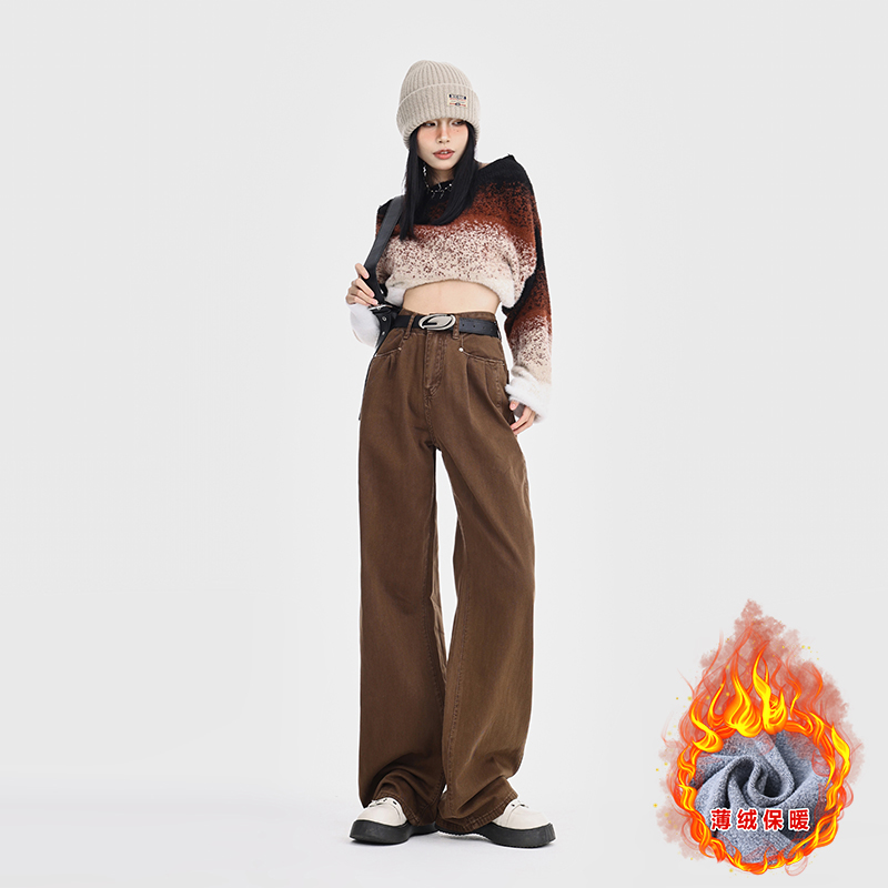 SGGJR1988痞帅复古做旧宽松休闲百搭薄绒牛仔阔腿裤拖地裤